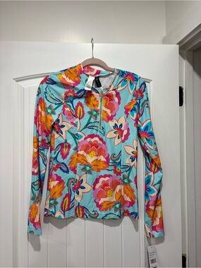 La Blanca Aqua Floral Long-Sleeve Zip Rashguard